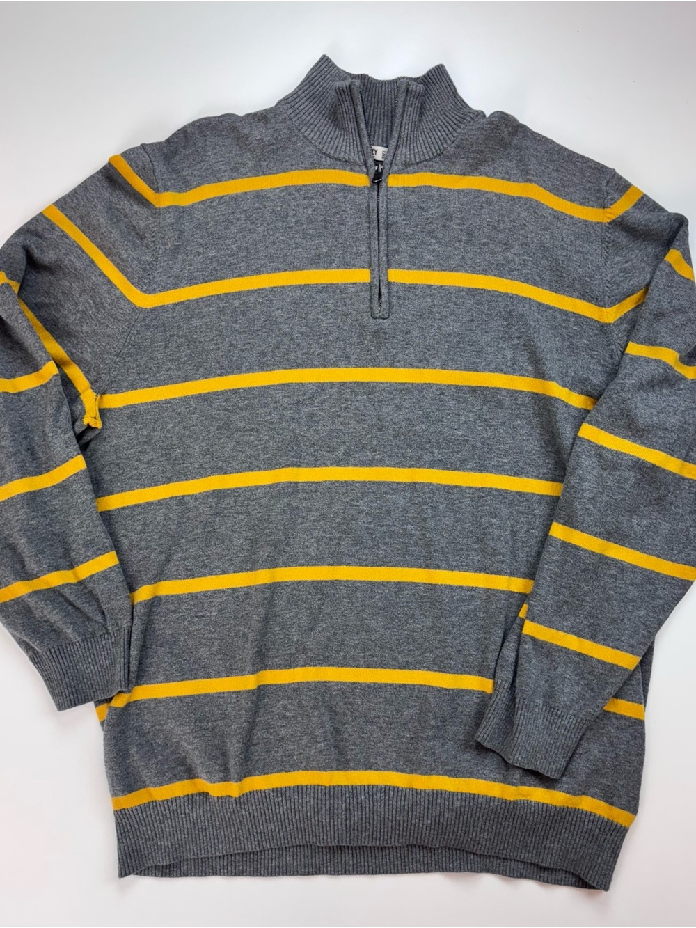 Old Navy XXL Gray & Yellow Striped Quarter Zip Cotton Sweater